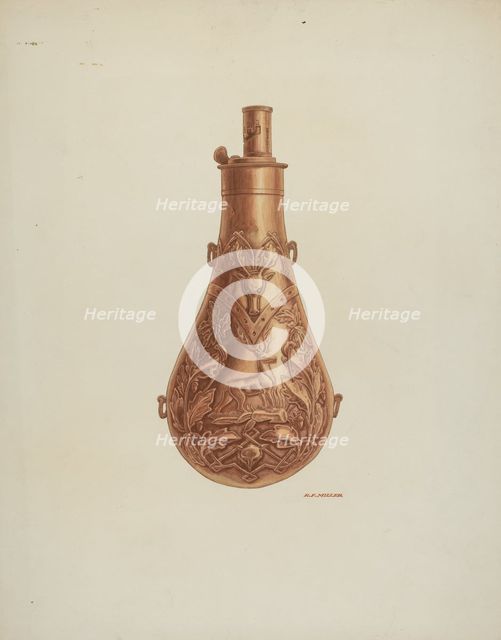 Powder Flask, c. 1940. Creator: Randolph F Miller.