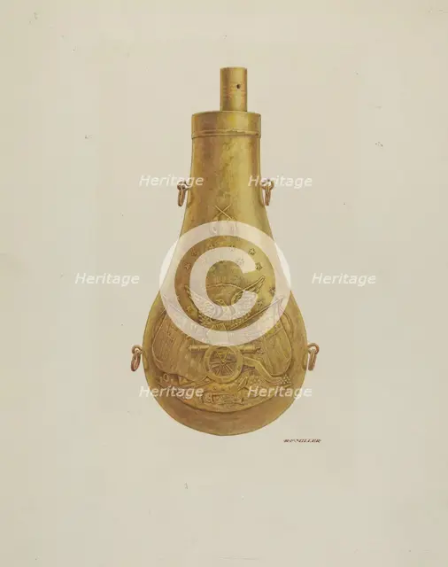 Powder Flask, c. 1940. Creator: Randolph F Miller.