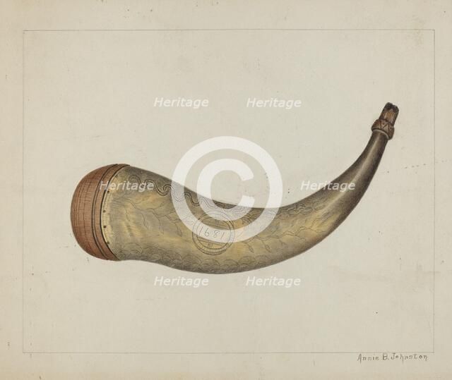 Powder Flask, c. 1938. Creator: Annie B Johnston.