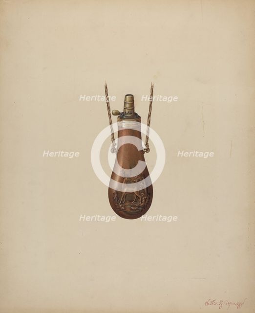 Powder Flask, c. 1938. Creator: Walter G. Capuozzo.