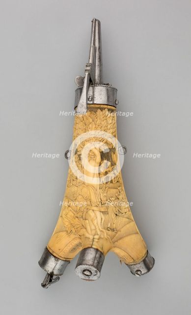 Powder Flask Carved with the Parable of the Good Samaritan, Southern Germany, 1570/1600. Creator: Unknown.
