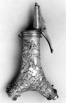 Powder Flask with Bullet Box, Clock, Compass, and Sundial, German, ca. 1570-1600. Creator: Unknown