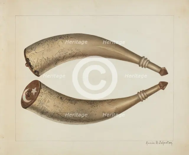 Powder Horn, 1938. Creator: Annie B Johnston.