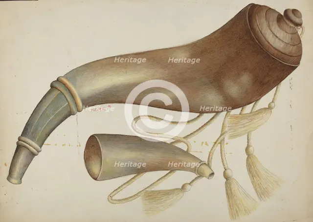 Powder Horn, c. 1937. Creator: Margaret Stottlemeyer.