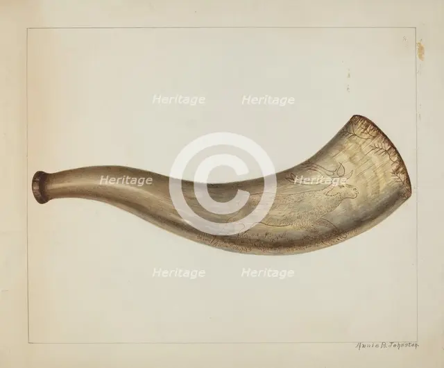 Powder Horn, c. 1938. Creator: Annie B Johnston.
