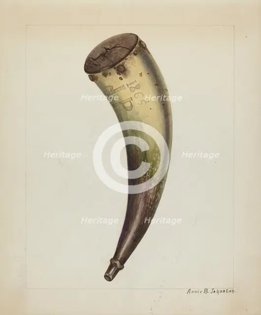 Powder Horn, c. 1938. Creator: Annie B Johnston.