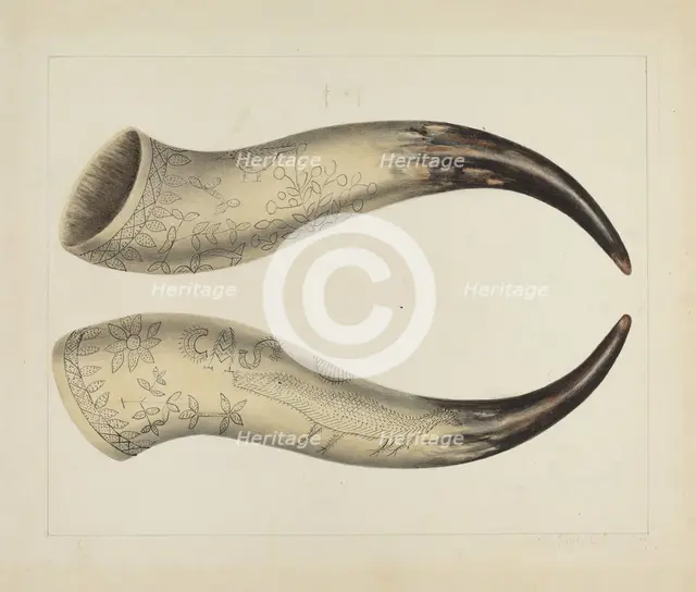 Powder Horn, c. 1938. Creator: Annie B Johnston.
