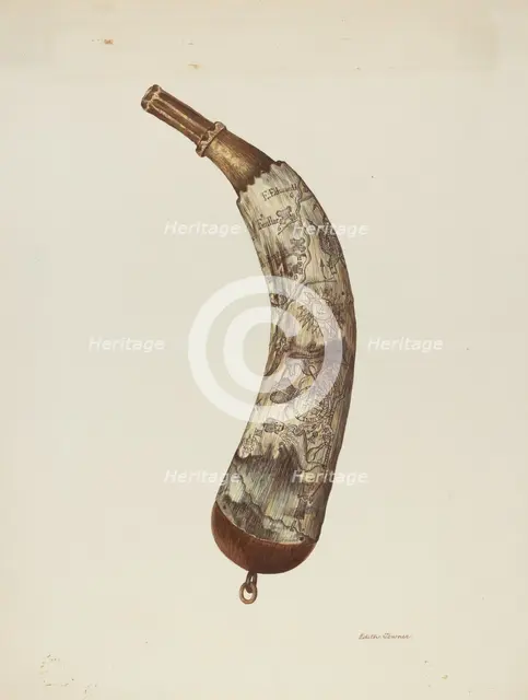 Powder Horn, c. 1940. Creator: Edith Towner.