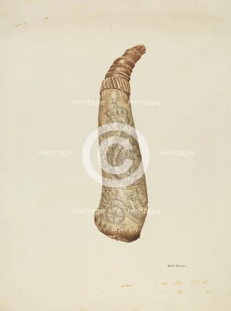 Powder Horn, c. 1940. Creator: Edith Towner.