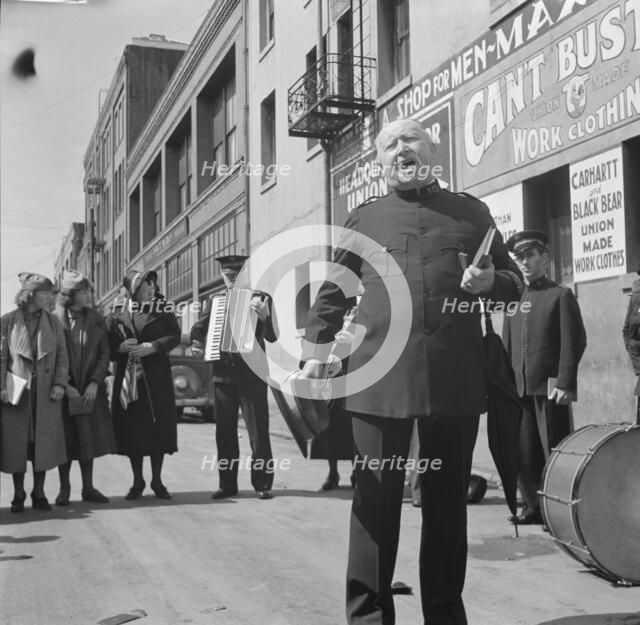 Power of the Lord preaching by a "soldier"..., Salvation Army, San Francisco, California, 1939. Creator: Dorothea Lange.