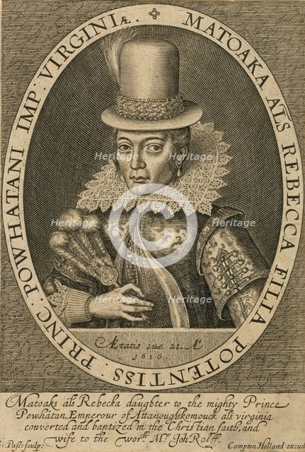 Pocahontas, 1616. Creator: Passe, Simon de (um 1595-1647).