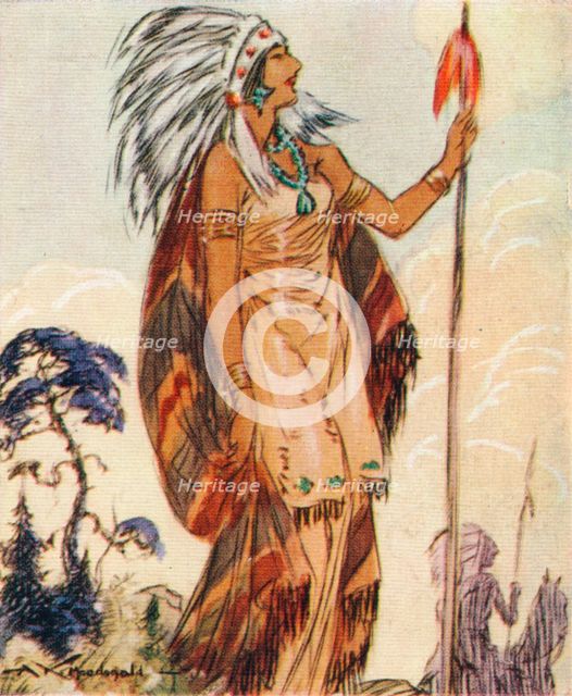 Pocahontas, Native American chief's daughter who saved John Smith, 1937. Artist: Alexander K MacDonald