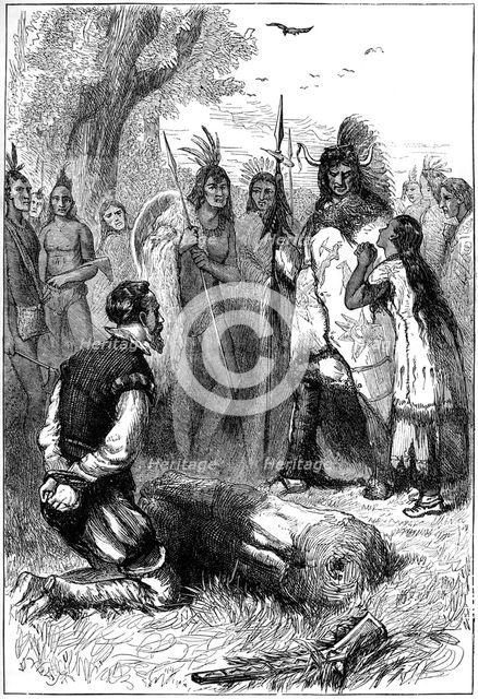 Pocahontas saves Captain Smith's life, 1607 (c1880). Artist: Unknown