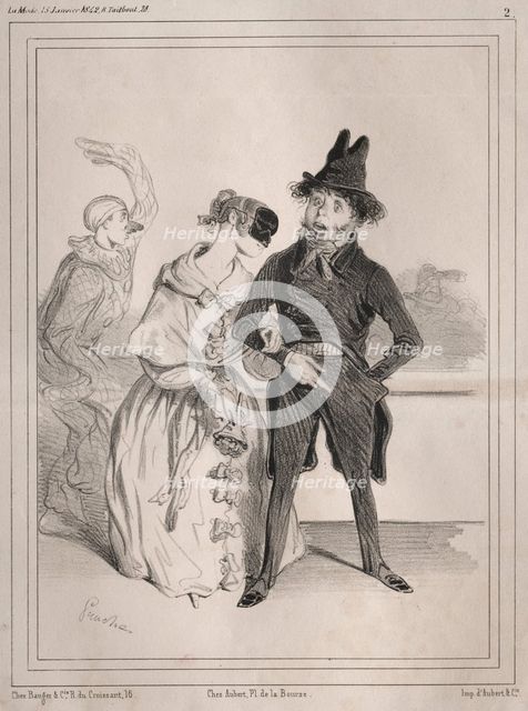 Pochades de carnaval: Cest singulier! elle me dit que je suis Philibert Désormeaux…, , 1842. Creator: Clémente Pruche (French, 1831-1870).