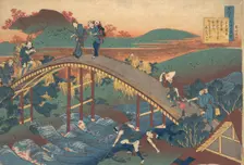 Poem by Ariwara no Narihira, from the series One Hundred Poems Explained by the Nurse (Hya..., 1839. Creator: Hokusai