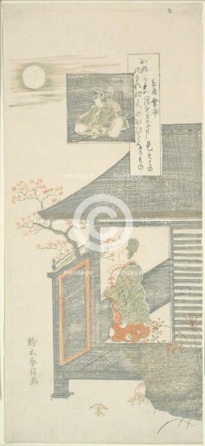 Poem by Ariwara no Narihira, from the series "Six Famous Poets (Rokkasen)", c. 1764/65. Creator: Suzuki Harunobu.