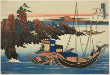 Poem by Chunagon Yakamochi, from the series "One Hundred Poems Explained by the..., c. 1835/36. Creator: Hokusai