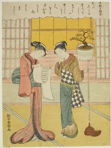 Poem by Chunagon Asatada, from an untitled series of Thirty-Six Immortal Poets, c. 1767/68. Creator: Suzuki Harunobu