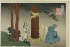 Poem by Chunagon Atsutada, from the series One Hundred Poems Explained by a Wet..., Japan, 1921. Creator: Hokusai