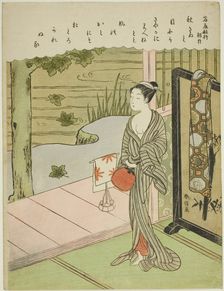 Poem by Fujiwara no Toshiyuki, from an untitled series of Thirty-Six Immortal Poets, c. 1767/68. Creator: Suzuki Harunobu