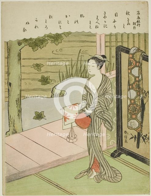Poem by Fujiwara no Toshiyuki, from an untitled series of Thirty-Six Immortal Poets, c. 1767/68. Creator: Suzuki Harunobu.