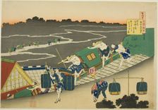 Poem by Fujiwara no Michinobu Ason, from the series "One Hundred Poems Explained by..., c. 1835/36. Creator: Hokusai