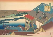 Poem by Ise, from the series One Hundred Poems Explained by the Nurse (Hyakunin isshu ..., ca. 1835. Creator: Hokusai
