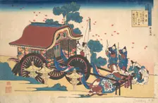 Poem by Kanke (Sugawara Michizane), from the series One Hundred Poems Explained by the..., ca. 1839. Creator: Hokusai