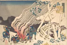 Poem by Minamoto no Muneyuki Ason, from the series One Hundred Poems Explained by the Nurs..., 1839. Creator: Hokusai