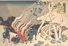 Poem by Minamoto no Muneyuki Ason, from the series One Hundred Poems Explained by the Nurs..., 1839. Creator: Hokusai