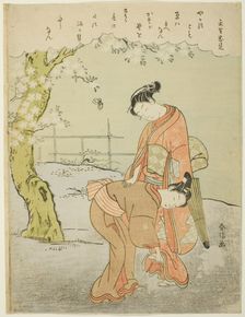 Poem by Mibuno no Tadami, from an untitled series of Thirty-Six Immortal Poets, c. 1767/68. Creator: Suzuki Harunobu