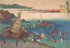 Poem by Motoyoshi Shinno, from the series One Hundred Poems Explained by the Nurse (Hy..., ca. 1839. Creator: Hokusai