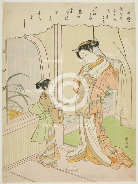 Poem by Nakatsukasa, from an untitled series of Thirty-Six Immortal Poets, c. 1767/68. Creator: Suzuki Harunobu.