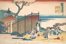 Poem by Onakatomi no Yoshinobu Ason, from the series One Hundred Poems Explained by the Nu..., 1839. Creator: Hokusai