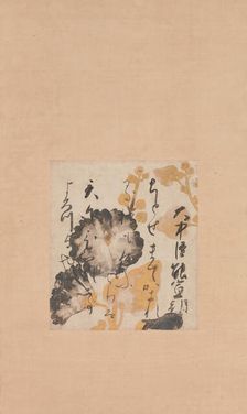 Poem by Onakatomi Yoshinobu with Underpainting of Hollyhocks , early 17th century. Creators: Shokado Shojo, Unknown