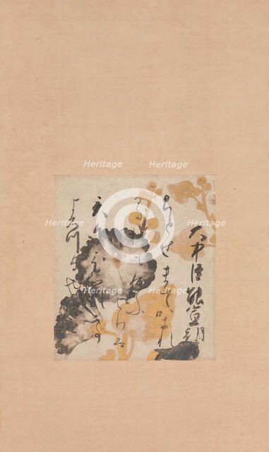 Poem by Onakatomi Yoshinobu with Underpainting of Hollyhocks , early 17th century. Creators: Shokado Shojo, Unknown.