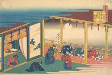 Poem by Sanjo-in, from the series One Hundred Poems Explained by the Nurse (Hyakunin isshu uba... Creator: Hokusai