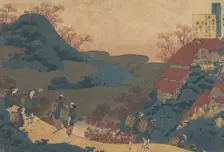 Poem by Sarumaru Dayu, from the series One Hundred Poems Explained by the Nurse (Hyakunin ..., 1839. Creator: Hokusai