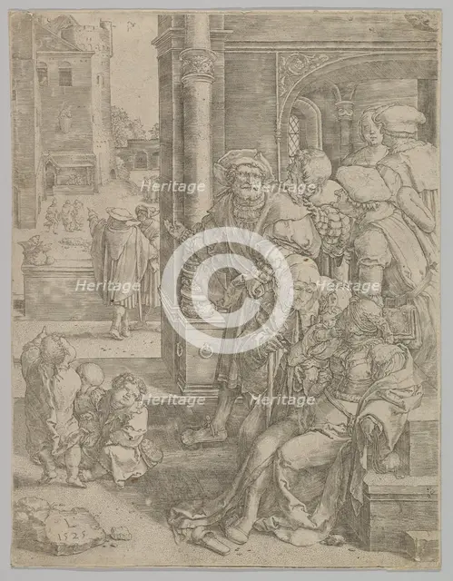 Poet Virgil Suspended in a Basket, 1525. Creator: Lucas van Leyden.