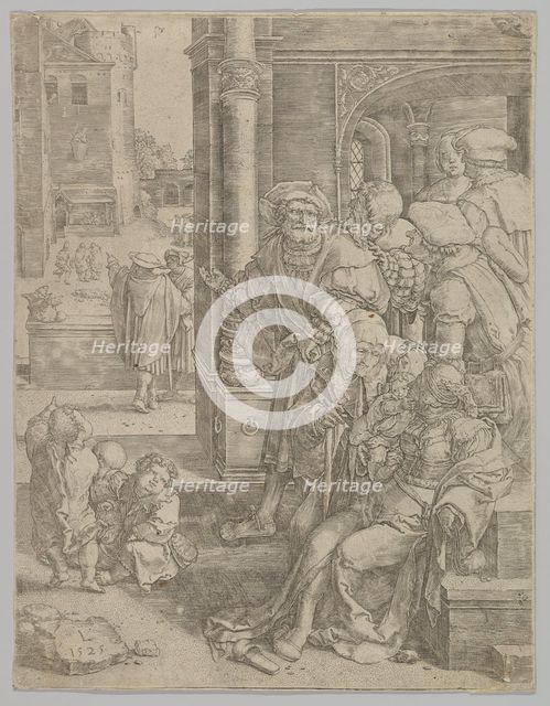 Poet Virgil Suspended in a Basket, 1525. Creator: Lucas van Leyden.