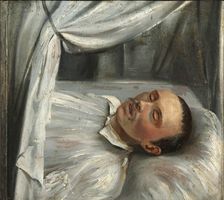 Poet Mikhail Lermontov (1814-1841) on the deathbed, 1841. Creator: Schwede, Robert (1806-1871)