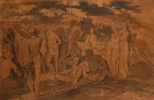 Poet reciting to a crowd seated and standing around a tree (or Homer and Orpheus), 1770s. Creator: James Jefferys