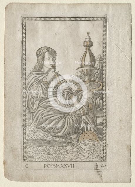 Poetry (from the Tarocchi, series C: Liberal Arts, #27), before 1467. Creator: Master of the E-Series Tarocchi (Italian, 15th century).
