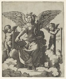 Poetry personified as a winged woman, ca. 1515. Creator: Marcantonio Raimondi