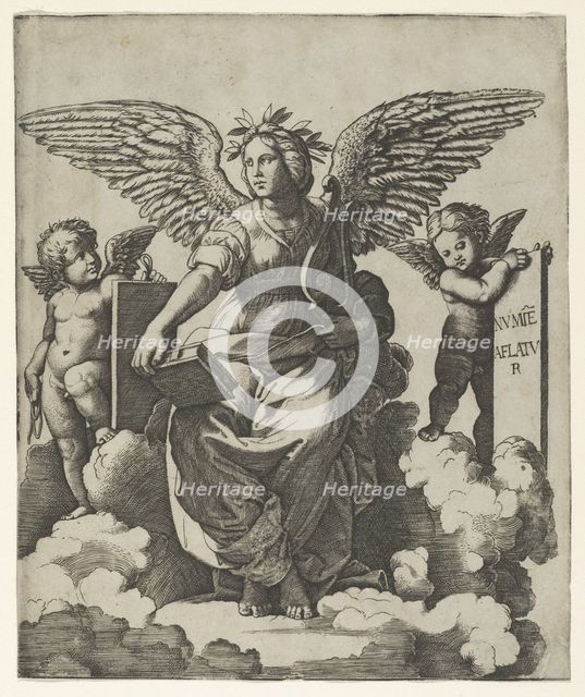 Poetry personified as a winged woman, ca. 1515. Creator: Marcantonio Raimondi.