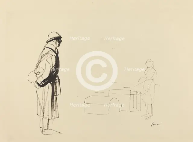 Poilu and Nurse, c. 1914/1919. Creator: Jean Louis Forain.