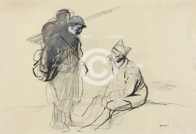 Poilu and Tommy Conversing, c. 1914/1919. Creator: Jean Louis Forain.