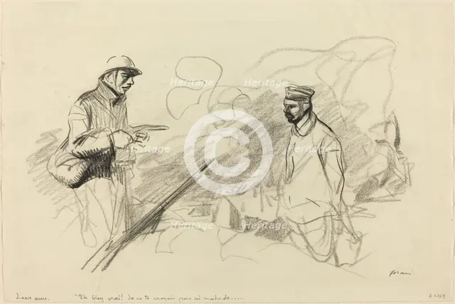 Poilu Acknowledging German Soldier, probably 1918. Creator: Jean Louis Forain.