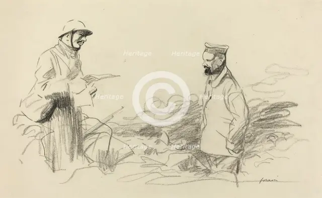 Poilu Acknowledging German Soldier, probably 1918. Creator: Jean Louis Forain.