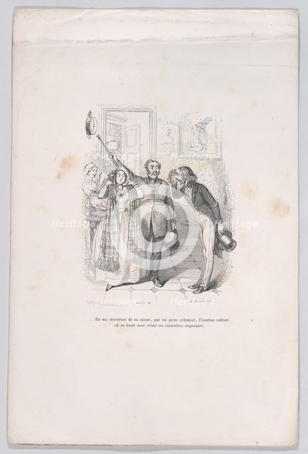 ...Pointing me to the evidence of my crime with his cane. from the Little Miseries of Huma..., 1843. Creator: Brugnot.